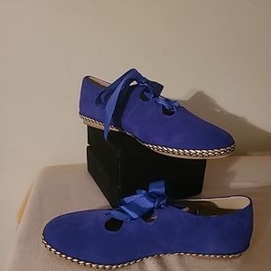 Rara Avis Blue Suede Lace-up Flats